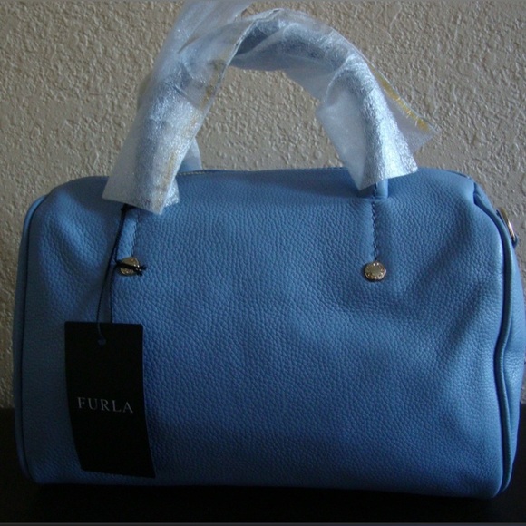 NWT Furla Alissa Small Satchel Light Blue Pebble Leather - Picture 2 of 8